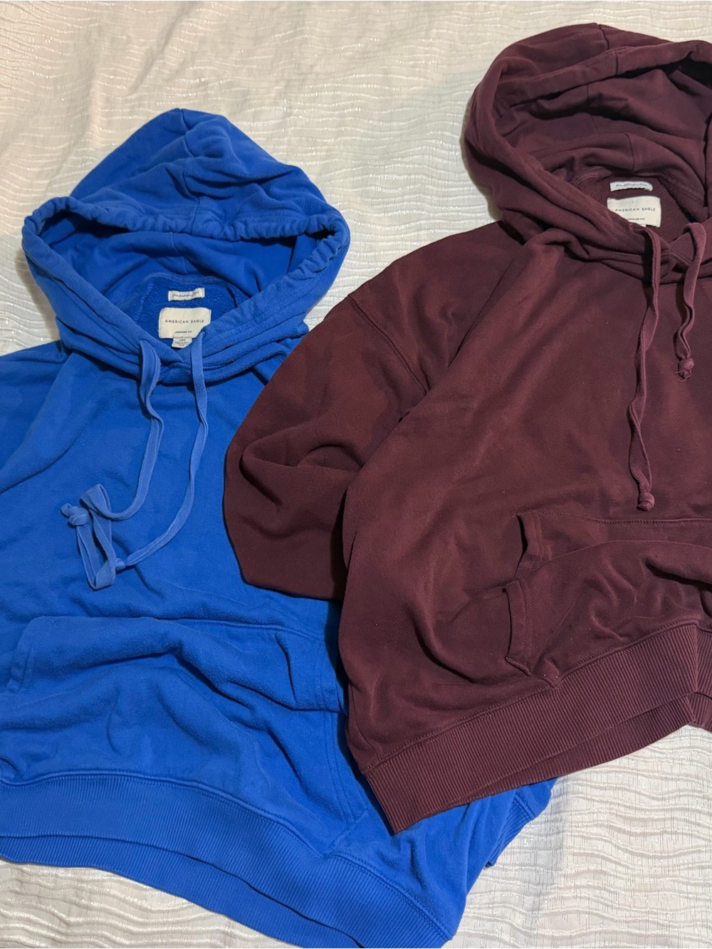 American Eagle Blue and Maroon Pullover Hoodies Duo